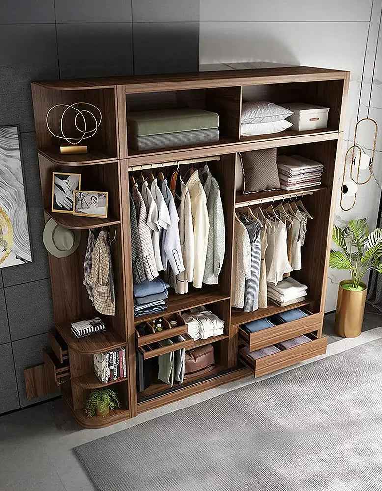 Ueda Double Sliding Door Wardrobe With Lights, Wood wardrobe